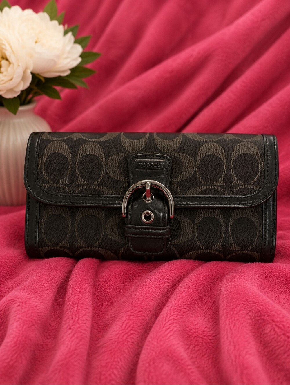 Coach Soho Black Signature Canvas Buckle Card Holder